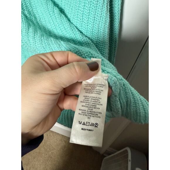 Free People Teal Blue Chunky Oversized Baggy Slouchy Turtleneck Sweater Medium - Picture 6 of 8